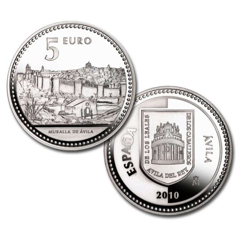 ESPAÑA 5 EUROS 2010 Ciudad de AVILA - MURALLA DE AVILA MONEDA DE PLATA ESTUCHE FNMT y CÁPSULA