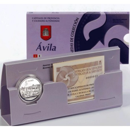 ESPAÑA 5 EUROS 2010 Ciudad de AVILA nº 5 MURALLA DE AVILA MONEDA DE PLATA ESTUCHE FNMT y CÁPSULA