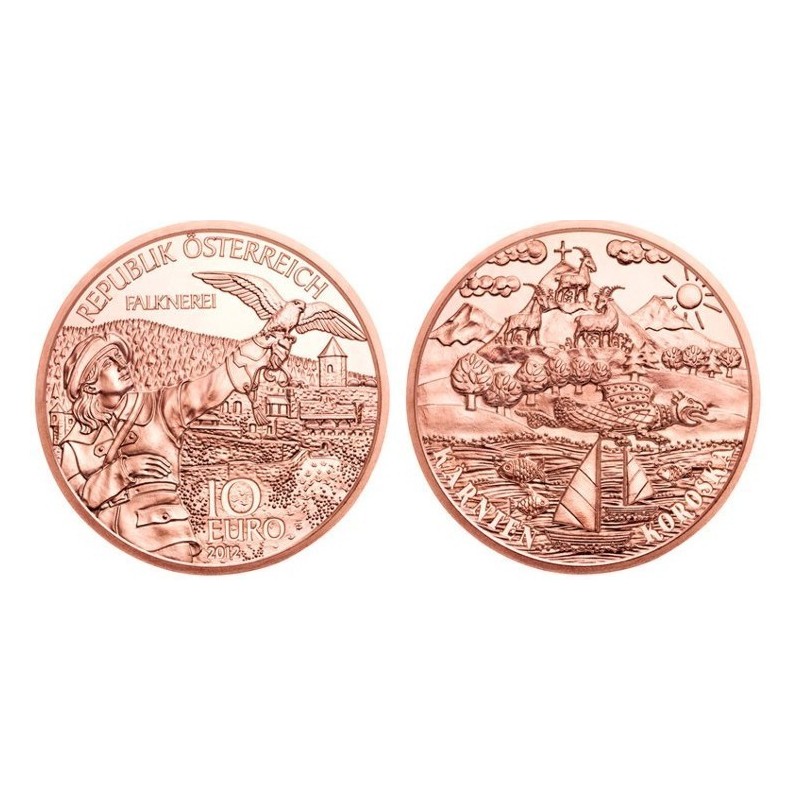 AUSTRIA 10 EUROS 2012 HALCÓN Cetrería REGION de KARNTEN MONEDA DE COBRE SC Österreich