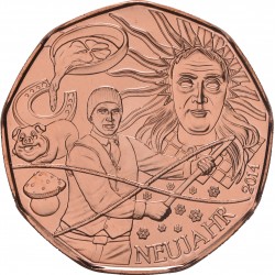 AUSTRIA 5 EUROS 2014 NAVIDAD y AÑO NUEVO MONEDA DE COBRE SC Österreich euro coin NEUJAHR