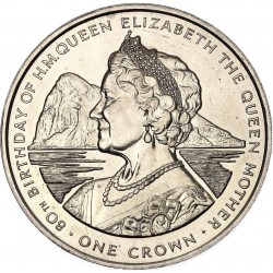 GIBRALTAR 1 CORONA 1980 REINA MADRE 80 CUMPLEAÑOS y PEÑON KM.11 MONEDA DE NICKEL SC- 1 Crown QUEEN MOTHER