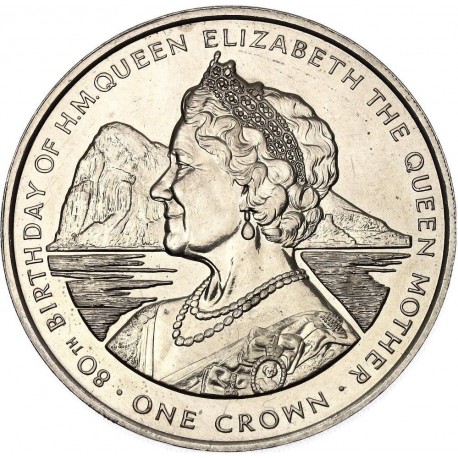 GIBRALTAR 1 CORONA 1980 REINA MADRE 80 CUMPLEAÑOS y PEÑON KM.11 MONEDA DE NICKEL SC- 1 Crown QUEEN MOTHER