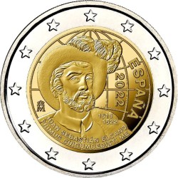 . 1 moneda PROOF @EMISION AGOTADA@ x ESPAÑA CARTERA FNMT 2 EUROS 2022 ELCANO V CENTENARIO DE LA VUELTA AL MUNDO CONMEMORATIVA