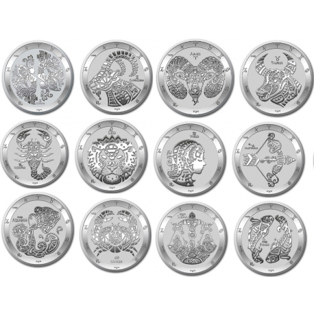 . 12 monedas x TOKELAU 5 DOLARES 2022 HOROSCOPO Serie ZODIAC PLATA SC silver CAPSULA 1 ONZA 2022