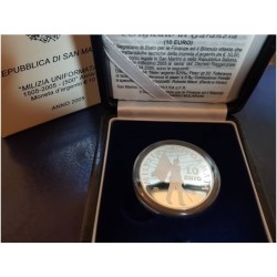 SAN MARINO 5 EUROS 2005 + 10 EUROS 2005 OLIMPIADA DE INVIERNO TURIN + MILIZIA SOLDADO x2 MONEDAS PLATA PROOF ESTUCHE