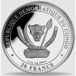 . 1 aaaaaaaaaacoin @6/NOVIEMBRE Envío@ CONGO 20 FRANCOS 2025 MEGALODON DINOSAURIO 5ª MONEDA DE PLATA ONZA OZ 2ª Prehistoric Life