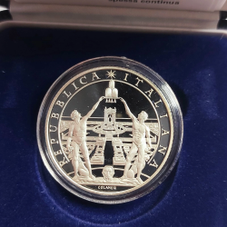 ITALIA 5 EUROS 2009 ANIV. HERCOLANO  Y FIGURA MONEDA DE PLATA SC ESTUCHE