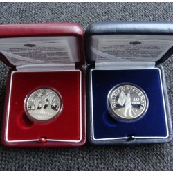 SAN MARINO 5 EUROS 2005 + 10 EUROS 2005 OLIMPIADA DE INVIERNO TURIN + MILIZIA SOLDADO x2 MONEDAS PLATA PROOF ESTUCHE