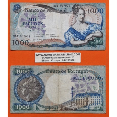 @ESCASO@ PORTUGAL 1000 ESCUDOS 1967 REINA MARIA II y MONEDA ANTIGUA Pick 72 BILLETE MUY CIRCULADO PVP NUEVO 140€