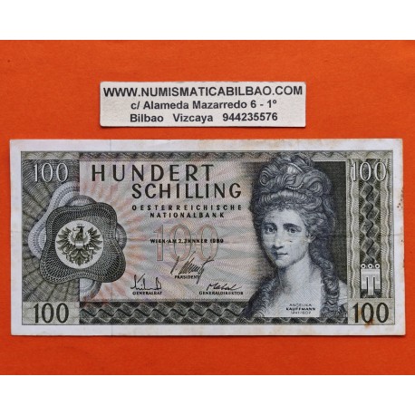 AUSTRIA 100 SCHILLING 1969 ANGELIKA KAUFFMANN CASA BREGENZER y ACEDEMIA Pick 150 BILLETE MBC Osterreich PVP NUEVO 79€