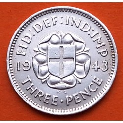INGLATERRA 3 PENIQUES 1943 KING GEORGIUS VI KM.848 MONEDA DE PLATA MBC++ UK 3 Pence silver
