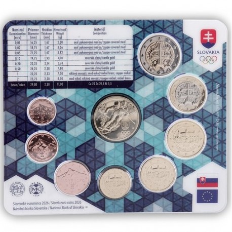 . @20/MARZO Envío@ ESLOVAQUIA CARTERA OFICIAL EUROS 2026 SET 1+2+5+10+20+50 Céntimos + 1 EURO + 2 EUROS 2026 OLIMP CORTINA