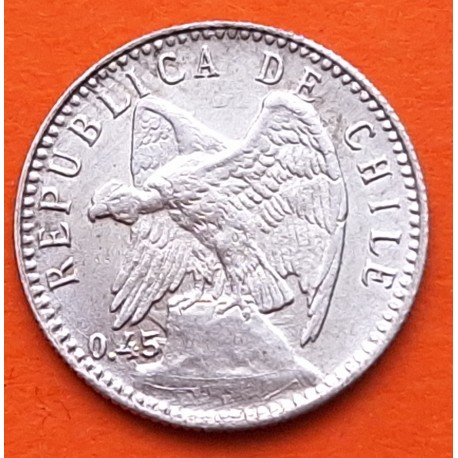 CHILE 5 CENTAVOS 1915 So CONDOR SOBRE RISCO Ceca de Santiago KM.155.2A MONEDA DE PLATA BAJA EBC República de Chile