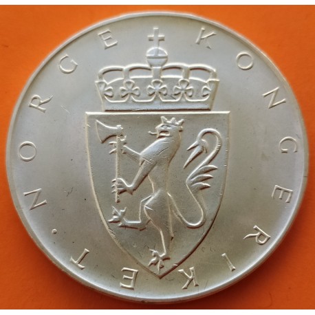 NORUEGA 10 KRONER 1964 PALACIO DEL REY HAAKON VII KM.413 MONEDA DE PLATA SC- Norway silver coin