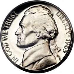 ESTADOS UNIDOS 5 CENTAVOS 1965 SMS (SPECIAL MINT SET) JEFFERSON KM.A192 MONEDA DE NICKEL SC USA 5 cent DE ESTUCHE