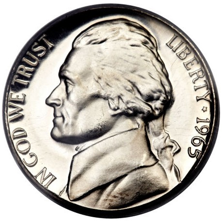 ESTADOS UNIDOS 5 CENTAVOS 1965 SMS (SPECIAL MINT SET) JEFFERSON KM.A192 MONEDA DE NICKEL SC USA 5 cent DE ESTUCHE