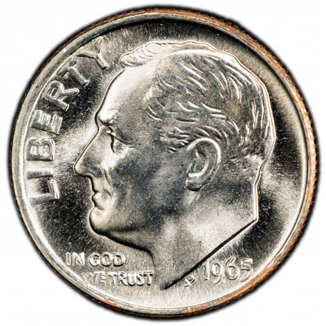 ESTADOS UNIDOS 10 CENTAVOS DIME 1965 SMS (SPECIAL MINT SET) ROOSVELT KM.195.A MONEDA DE NICKEL SC USA 10 cent DE ESTUCHE