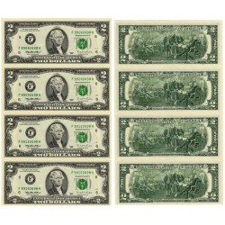 . 4 BILLETES SIN CORTAR x ESTADOS UNIDOS 2 DOLARES 1995 ATLANTA Letra F SC $2 Dollar Bill Uncut Sheet