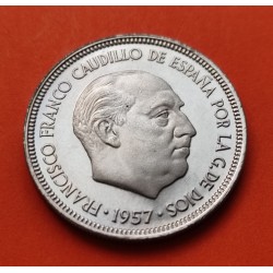 ESPAÑA 5 PESETAS 1957 * 72 FRANCISCO FRANCO ESTADO ESPAÑOL KM.795 MONEDA DE NICKEL @PROOF@ PROCEDE DE CARTERA 1972