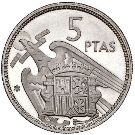 ESPAÑA 5 PESETAS 1957 * 72 FRANCISCO FRANCO ESTADO ESPAÑOL KM.795 MONEDA DE NICKEL @PROOF@ PROCEDE DE CARTERA 1972