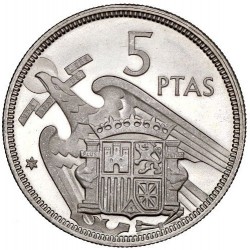 ESPAÑA 5 PESETAS 1957 * 75 FRANCO ESTADO ESPAÑOL MONEDA DE NICKEL @PROOF@ PRUEBA PROCEDE DE CARTERA FNMT 1975