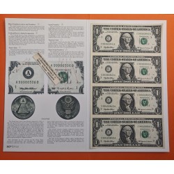 . 4 BILLETES SIN CORTAR x ESTADOS UNIDOS 1 DOLAR 1999 BUREAU OF ENGRAVING & PRINTING Letra C SC $1 Dollar uncut sheet