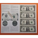 . 4 BILLETES SIN CORTAR x ESTADOS UNIDOS 1 DOLAR 1999 BUREAU OF ENGRAVING & PRINTING Letra C SC $1 Dollar uncut sheet