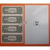 . 4 BILLETES SIN CORTAR x ESTADOS UNIDOS 1 DOLAR 1999 BUREAU OF ENGRAVING & PRINTING Letra F SC $1 Dollar uncut sheet