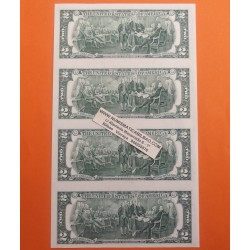 . 4 BILLETES SIN CORTAR x ESTADOS UNIDOS 2 DOLARES 1995 ATLANTA Letra F SC $2 Dollar Bill Uncut Sheet