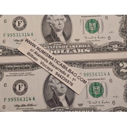 . 4 BILLETES SIN CORTAR x ESTADOS UNIDOS 2 DOLARES 1995 ATLANTA Letra F SC $2 Dollar Bill Uncut Sheet