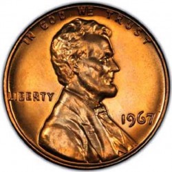 ESTADOS UNIDOS 1 CENTAVO 1967 SMS (SPECIAL MINT SET) LINCOLN KM.201.A MONEDA DE COBRE PROOFLIKE USA 1 cent DE ESTUCHE