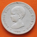 ESPAÑA Rey ALFONSO XIII 2 PESETAS 1892 * 18 92 PGM Busto tipo PELON KM.692 MONEDA DE PLATA Spain silver R/2