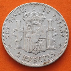ESPAÑA Rey ALFONSO XIII 2 PESETAS 1892 * 18 92 PGM Busto tipo PELON KM.692 MONEDA DE PLATA Spain silver R/2