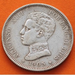 ESPAÑA Rey ALFONSO XIII 2 PESETAS 1905 * 19 -- SMV KM.725 MONEDA DE PLATA MBC- Spain silver coin R/5