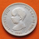 . @RARA@ ESPAÑA Rey ALFONSO XIII 1 PESETA 1891 * 18 91 PGM REY y ESCUDO KM.691 MONEDA DE PLATA Spain silver coin R/5