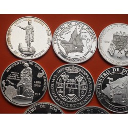 . 14 monedas @LIMPIADAS@ ESPAÑA I SERIE IBEROAMERICANA 1ª 1991/1992 ENCUENTRO ENTRE DOS MUNDOS 11,24 ONZAS PLATA PURA