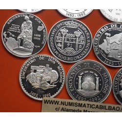 . 14 monedas @LIMPIADAS@ ESPAÑA I SERIE IBEROAMERICANA 1ª 1991/1992 ENCUENTRO ENTRE DOS MUNDOS 11,24 ONZAS PLATA PURA