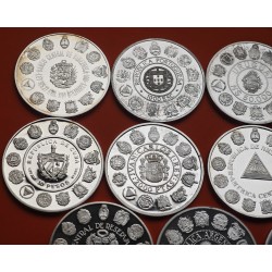 . 14 monedas @LIMPIADAS@ ESPAÑA I SERIE IBEROAMERICANA 1ª 1991/1992 ENCUENTRO ENTRE DOS MUNDOS 11,24 ONZAS PLATA PURA