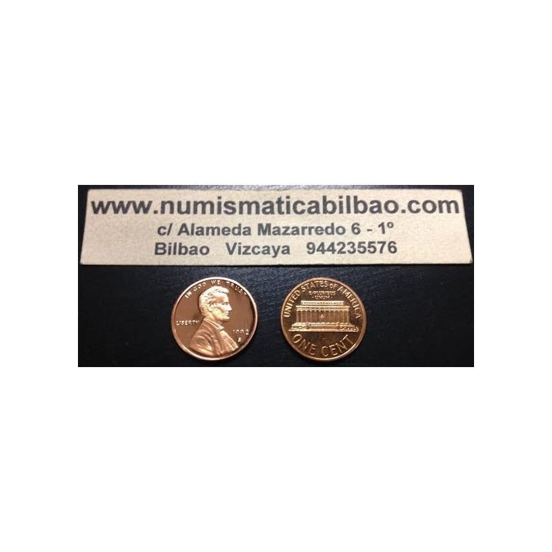 ESTADOS UNIDOS 1 CENTAVO 2002 S ABRAHAM LINCOLN KM.201.A MONEDA DE COBRE @PROOF@ USA 1 Cent US MINT SET