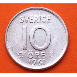 SUECIA 10 ORE 1961 CORONA REY GUSTAV VI KM.823 MONEDA DE PLATA BAJA MBC Sweden silver