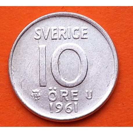 SUECIA 10 ORE 1961 CORONA REY GUSTAV VI KM.823 MONEDA DE PLATA BAJA MBC Sweden silver