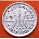AUSTRALIA 3 PENIQUES 1957 Reina ISABEL II y ESCUDO KM.57 MONEDA DE PLATA MBC 3 Pence silver coin