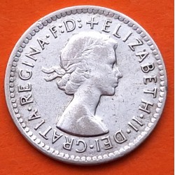 AUSTRALIA 3 PENIQUES 1957 Reina ISABEL II y ESCUDO KM.57 MONEDA DE PLATA MBC 3 Pence silver coin