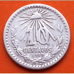 MEXICO 10 CENTAVOS 1919 AGUILA y VALOR KM.428 MONEDA DE PLATA MBC @ESCASA@ Mejico Mexiko silver coin