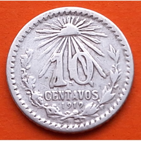 MEXICO 10 CENTAVOS 1919 AGUILA y VALOR KM.428 MONEDA DE PLATA MBC @ESCASA@ Mejico Mexiko silver coin