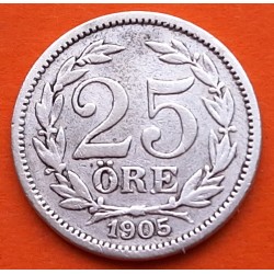 SUECIA 25 ORE 1905 SIGLAS DEL REY OSCAR II KM.775 MONEDA DE PLATA MBC- Sweden silver coin