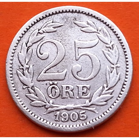 SUECIA 25 ORE 1905 SIGLAS DEL REY OSCAR II KM.775 MONEDA DE PLATA MBC- Sweden silver coin