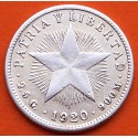 CUBA 10 CENTAVOS 1920 PATRIA y LIBERTAD ESTRELLA KM.A12 MONEDA DE PLATA MBC+ Caribe silver coin R/2