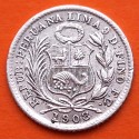 PERU 1/2 DINERO 1908 F.G. Ceca de Lima DAMA SENTADA KM.206.2 MONEDA DE PLATA MBC- República Peruana 1,25 grs 15mm