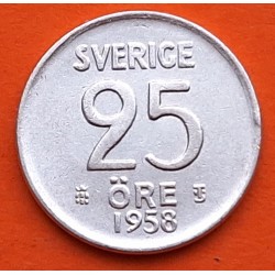 SUECIA 25 ORE 1958 G Rey GUSTAV VI KM.824 MONEDA DE PLATA EBC Sweden silver coin